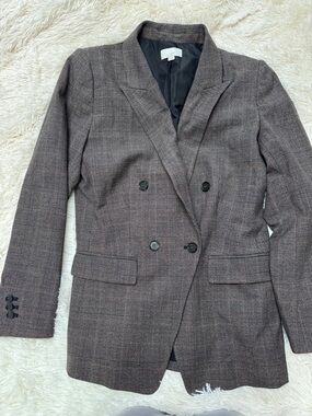 LOFT Plaid Double-Breasted Blazer - Women’s 10, Brown